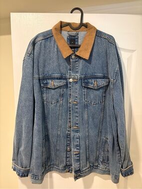 New Look Blue Denim Jacket with Tan Corduroy Collar